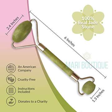 Jade Roller Massager for Face by Arimari - Depuffing 100% Natural Real Jade Roller Facial Massager Therapy - Face Eye Neck Beauty Tool - Double Sided Healing Slimming Rollers With Bag