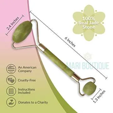 Jade Roller Massager for Face by Arimari - Depuffing 100% Natural Real Jade Roller Facial Massager Therapy - Face Eye Neck Beauty Tool - Double Sided Healing Slimming Rollers With Bag