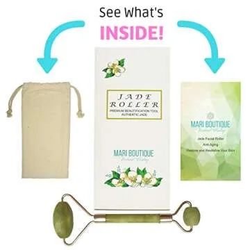 Jade Roller Massager for Face by Arimari - Depuffing 100% Natural Real Jade Roller Facial Massager Therapy - Face Eye Neck Beauty Tool - Double Sided Healing Slimming Rollers With Bag