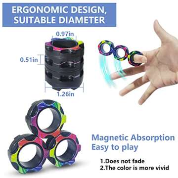 AHEYE 9Pcs Magnetic Rings Fidget Toy Set,Idea ADHD Fidget Toys, Cool Fidget Spinners for ADHD Anxiety Relief Therapy, Decompression Finger Magnetic Toys
