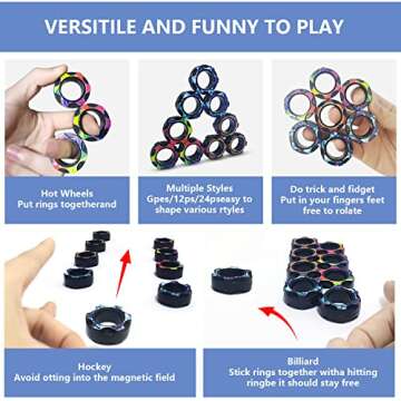 AHEYE 9Pcs Magnetic Rings Fidget Toy Set,Idea ADHD Fidget Toys, Cool Fidget Spinners for ADHD Anxiety Relief Therapy, Decompression Finger Magnetic Toys