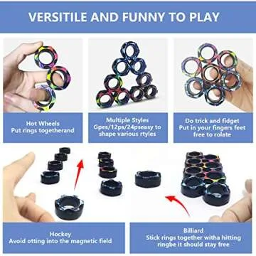 AHEYE 9Pcs Magnetic Rings Fidget Toy Set,Idea ADHD Fidget Toys, Cool Fidget Spinners for ADHD Anxiety Relief Therapy, Decompression Finger Magnetic Toys