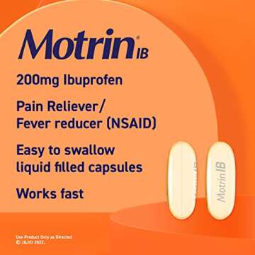 Motrin IB Liquid Gels with 200mg Ibuprofen per Caplet, Pain Reliever & Fever Reducer for Adults, Rel...