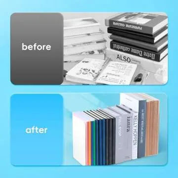 M&G Book Ends, Bookends, Large Metal Book Ends for Shelves 1 Pair, L-Type Book Stand for Heavy Books, Non-Skid Book Stopper for Office Home Kitchen Book Storage (White)