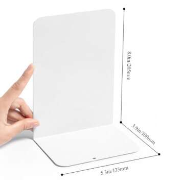 M&G Book Ends, Bookends, Large Metal Book Ends for Shelves 1 Pair, L-Type Book Stand for Heavy Books, Non-Skid Book Stopper for Office Home Kitchen Book Storage (White)