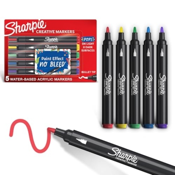 Sharpie Creative Markers, Water-Based Acrylic Markers - Set of 5 Assorted Bullet Tip Colors