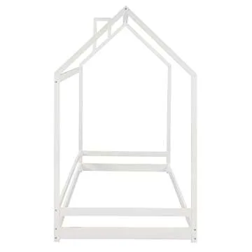 Merax Twin Size Wood House Bed, Wooden Bedframe with Roof for Kids, Teens, Boys or Girls, White