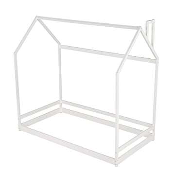 Merax Twin Size Wood House Bed, Wooden Bedframe with Roof for Kids, Teens, Boys or Girls, White