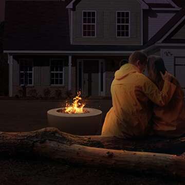 Kante Concrete Round Fire Table 25", 50000 BTU Outdoor Propane Fire Pit Table, Gas Fire Pits for Out...