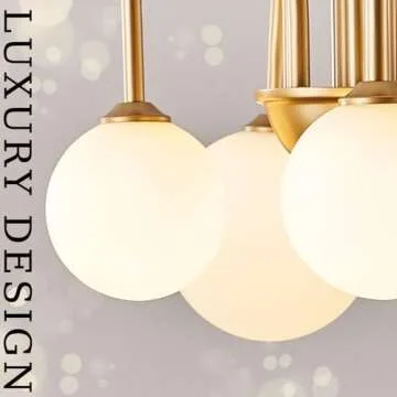 CATINER Gold Sputnik Chandelier,6 Lights Large Modern Chandelier L40”Mid Century Long Ceiling Pendant Light Fixtures for Dining Room with Milk Glass Globe Shades for High Ceiling Foyer Living Room