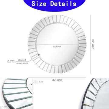 EyeArtHouse Circular Decorative Wall Mounted Mirror for Living Room - 32-Inch Round Wall Mirror, Original Art Style Design for Bathroom, Entryways and Bedroom