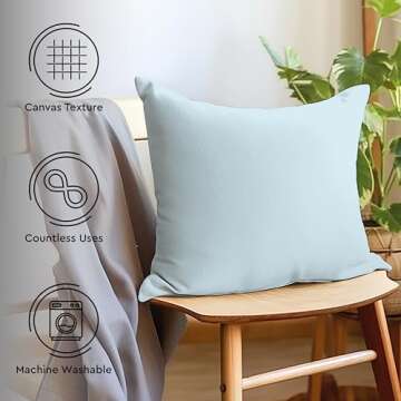 Encasa XO Throw Pillow Covers 20x20 in Set of 2 Ice Blue | No Inserts | Cotton Pillow Covers for Living Room, Bed, Sofa, Couch | Decorative Cushion Covers with Improved Zippers