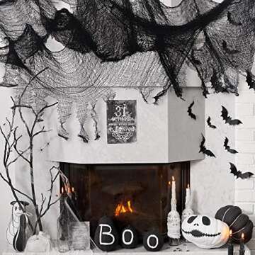 JOVITEC 4 Pack Halloween Creepy Cloth Spooky Fabric Cloth Loose Weave Gauze Freaky Cheesecloth for Haunted Halloween Party Decoration (Black, 4 Yards x 30 Inch)