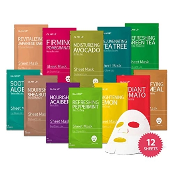 GLAM UP Premium Facial Sheet Mask 12 Combo (Pack of 12) | Clean Face Masks Skincare, Hydrating Face ...