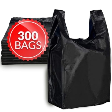 Reli T-Shirt Bags - 300 Count (Black) Durable Grocery and Shopping Bags for Any Use