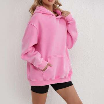 FAIABLE Mens Hoodies Pullover Oversized Hoodie Plush Fleece Hooded Sweatshirt Vintage Heavyweight Hoodie Cotton Big and Tall Hoodies for Men Couples Winter Autumn Workout College Streetwear Light Pink