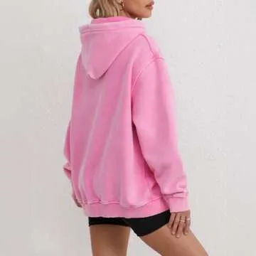 FAIABLE Mens Hoodies Pullover Oversized Hoodie Plush Fleece Hooded Sweatshirt Vintage Heavyweight Hoodie Cotton Big and Tall Hoodies for Men Couples Winter Autumn Workout College Streetwear Light Pink