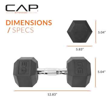 CAP Barbell 30 LB Coated Hex Dumbbell Weight, New Edition