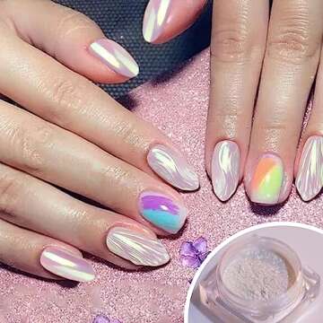 Mermaid Chrome Nail Powder - Aurora Nail Powders Iridescent Pigment Pearl Mica Powder for Nail Art, ...