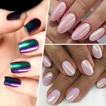Mermaid Chrome Nail Powder - Aurora Nail Powders Iridescent Pigment Pearl Mica Powder for Nail Art, Irridescent Chrome Powder Pigment for Nails Powder Glitter