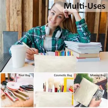 Koolmox Zipper Pouch Canvas 9x7, 20 Pack Canvas Pouch with Zipper, Cotton Canvas Pouch for Embroidery, Tie Dye, Marker and Circuit Projects, Beige Blank Bulk Travel Bags