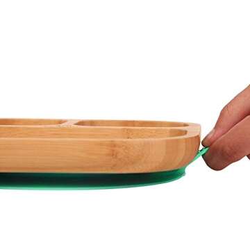 Baby Toddler Stay Put Dish, Kids Suction Plate, Bamboo Cute Tableware (Light green)