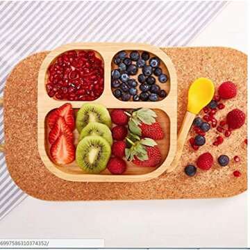 Baby Toddler Stay Put Dish, Kids Suction Plate, Bamboo Cute Tableware (Light green)