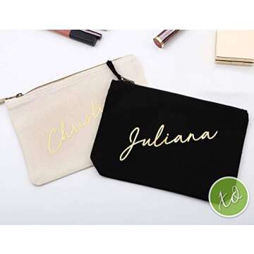 Bridesmaid Makeup Bag Canvas Organizer Portable Large Cosmetic Pouch Travel Bag Personalized Cosmeti...