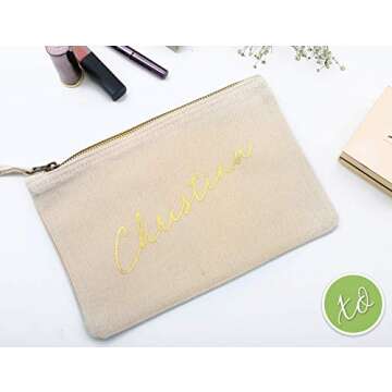 Bridesmaid Makeup Bag Canvas Organizer Portable Large Cosmetic Pouch Travel Bag Personalized Cosmetic Bags for Bridesmaids, Maid of Honor Gift, Bridal Party Make up Bags