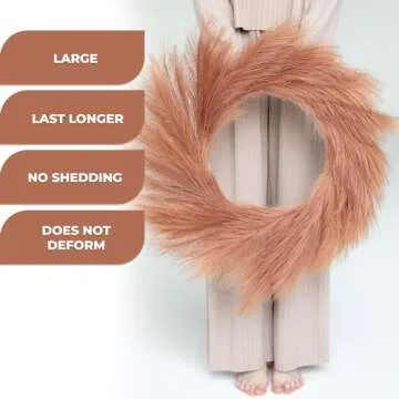 LOZIDECOR Faux Pampas Grass Wreath, 27" Large Boho Wreath for Front Door | Artificial Pampas Wreath Fall Decor | Interior, Exterior Neutral Boho Modern Wreath Wall Decoration Natural (Rust Wreath)