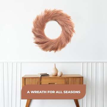 LOZIDECOR Faux Pampas Grass Wreath, 27" Large Boho Wreath for Front Door | Artificial Pampas Wreath Fall Decor | Interior, Exterior Neutral Boho Modern Wreath Wall Decoration Natural (Rust Wreath)