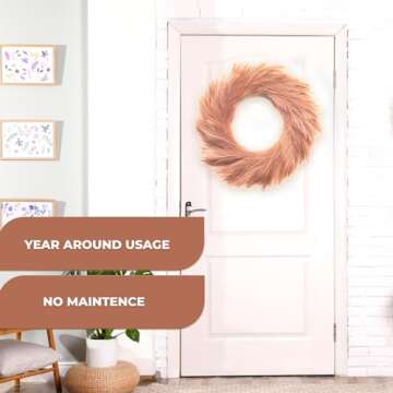 LOZIDECOR Faux Pampas Grass Wreath, 27" Large Boho Wreath for Front Door | Artificial Pampas Wreath Fall Decor | Interior, Exterior Neutral Boho Modern Wreath Wall Decoration Natural (Rust Wreath)