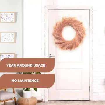 LOZIDECOR Faux Pampas Grass Wreath, 27" Large Boho Wreath for Front Door | Artificial Pampas Wreath Fall Decor | Interior, Exterior Neutral Boho Modern Wreath Wall Decoration Natural (Rust Wreath)