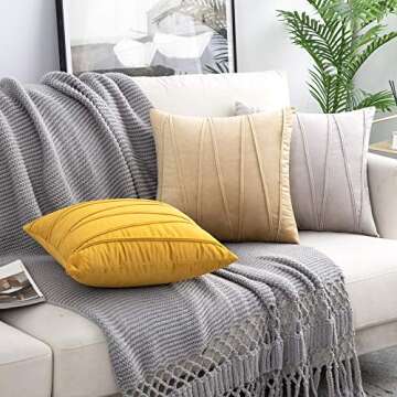 Woaboy Pack of 2 Striped Velvet Throw Pillow Covers Modern Decorative Couch Throws Square Soft Cozy Pillowcases for Bed Sofa Cushion Living Room 18x18 Inch Khaki