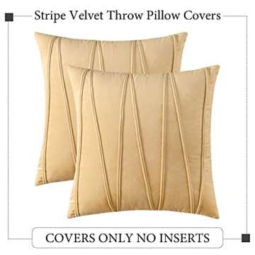Woaboy Pack of 2 Striped Velvet Throw Pillow Covers Modern Decorative Couch Throws Square Soft Cozy Pillowcases for Bed Sofa Cushion Living Room 18x18 Inch Khaki