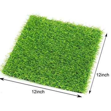 ECO MATRIX Artificial Grass Placemats Fake Grass Suqare Mats for Table Runner Decor Synthetic Grass Patches Faux Lawn Turf Tiles for Garden Celebration Decoration (12 x 12 Inch, 4 Pack)