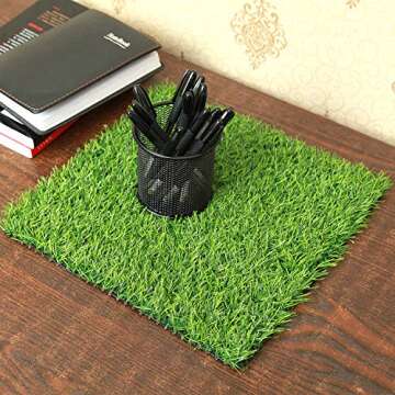 ECO MATRIX Artificial Grass Placemats Fake Grass Suqare Mats for Table Runner Decor Synthetic Grass Patches Faux Lawn Turf Tiles for Garden Celebration Decoration (12 x 12 Inch, 4 Pack)