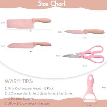 Bonaweite Pink Knife Set, Pink Knife Set With Block, Pink Kitchen Knife Set, Pink Kitchenware Knives, Chef Pink Cooking Knife Set, Wheat Straw Stainless Steel Pink Knives Kitchen Ware