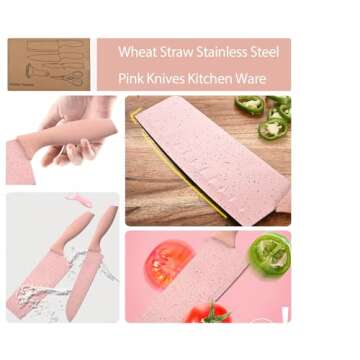 Bonaweite Pink Knife Set, Pink Knife Set With Block, Pink Kitchen Knife Set, Pink Kitchenware Knives, Chef Pink Cooking Knife Set, Wheat Straw Stainless Steel Pink Knives Kitchen Ware