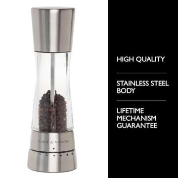 Cole & Mason Derwent Pepper Grinder - Stainless Steel Mill Includes Gourmet Precision Mechanism and ...