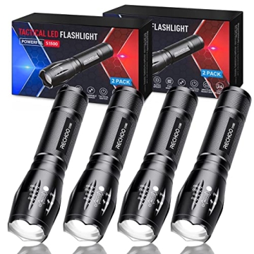 RECHOO Tactical Flashlights 4 Pack Bright Waterproof LED
