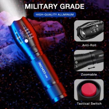 RECHOO Tactical Flashlights 4 Pack Bright Waterproof LED