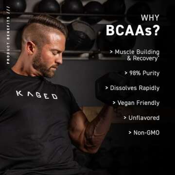 BCAA Powder, Kaged BCAAs Amino Acids, Fermented, Plant Based & Vegan Friendly Branched Chain Amino Acid, 5g BCAA Unflavored, Amino Acid Supplements for Men, 72 Servings