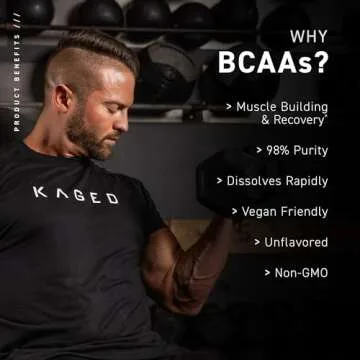 BCAA Powder, Kaged BCAAs Amino Acids, Fermented, Plant Based & Vegan Friendly Branched Chain Amino Acid, 5g BCAA Unflavored, Amino Acid Supplements for Men, 72 Servings