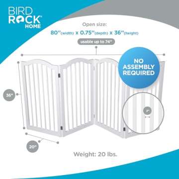 INTERNET'S BEST Arched Top Dog Gate | 4 Panel, 36" H Wooden Pet Barrier for Dogs or Cats | Freestand...