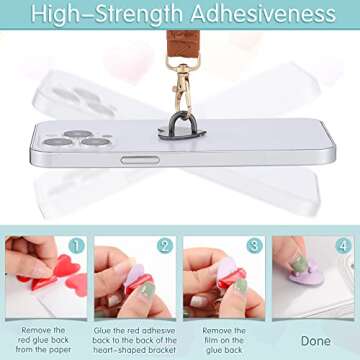 Lauwell 12 Pcs Cell Phone Finger Ring Adhesive Metal Phone Finger Grip Heart Shaped Cell Phone Ring Holder Phone Accessories Charm Loop Stand Phone Charm Hook for DIY Phone Case Pad Tablet Supplies