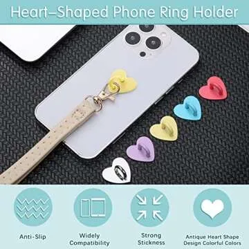 Lauwell 12 Pcs Cell Phone Finger Ring Adhesive Metal Phone Finger Grip Heart Shaped Cell Phone Ring Holder Phone Accessories Charm Loop Stand Phone Charm Hook for DIY Phone Case Pad Tablet Supplies
