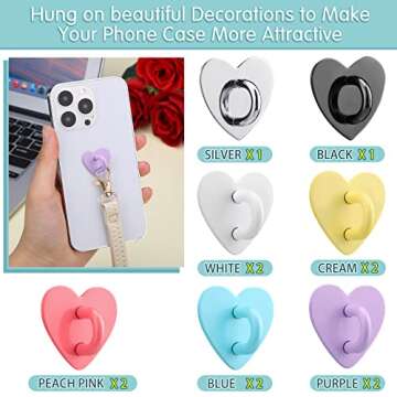 Lauwell 12 Pcs Cell Phone Finger Ring Adhesive Metal Phone Finger Grip Heart Shaped Cell Phone Ring Holder Phone Accessories Charm Loop Stand Phone Charm Hook for DIY Phone Case Pad Tablet Supplies