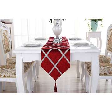 Classic Table Runner with Tassels for Wedding Christmas Party Decoration, 11" x 70", Red