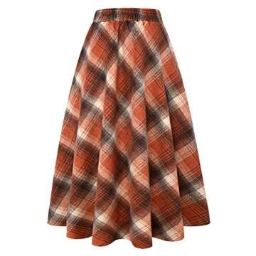 IDEALSANXUN Womens High Elastic Waist Maxi Skirt A-line Plaid Winter Warm Flare Long Skirt (Large, L...